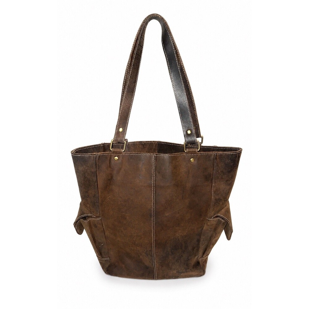 KomalC Genuine Leather Large Tote Bag & Matching Coin Purse Distressed Brown